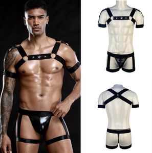 BHs Sets Herren Ganzkörpergeschirr Kleidung Set Fetisch Gay Gummiband Brustbein Gürtel Riemen BDSM Bondage Männlich Punk Rave Dessous5801588