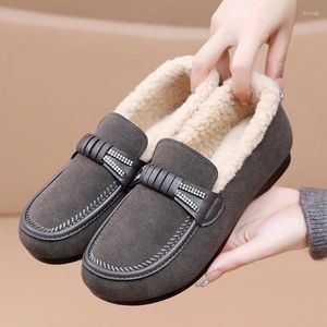 Casual Shoes Woman Shoe Shallow Mouth Round Toe Female Footwear Slip-On Loafers With Fur Mormor Winter Dress Slip On Loce-Up Flat