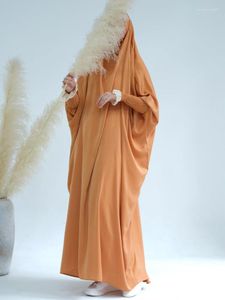 Roupas étnicas Jilbab Cetim Longo Khimar Com Capuz Abaya Islâmico Ramadan Eid Muçulmano Mulheres Oração Vestuário Dubai Turquia Kaftan Hijab Vestido