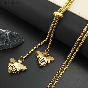 Anhänger Halsketten Mode Biene Edelstahl Lange Halskette für Frauen Gold Farbe Aussage Halskette Schmuck colgantes mujer moda N1525S03L242313