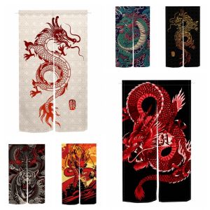 Curtains Dragon Painting Door Curtain Traditional Chinese Panel Japanese Style Doorway Curtain Entrance Hanging HalfCurtain Washable