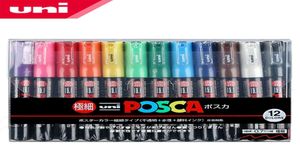 12-Farben-Set Mitsubishi Uni Posca PC1M Farbmarker, extrafeine Rundspitze, 07 mm Kunstmarkierungsstifte, Büro, Schule, Y2007093159690