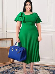 Casual Dresses Spring And Summer Style Women Pleats Dress Slanted Shoulder Temperament Office Lady Plus Size Party Ruched Gown