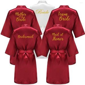 Mulheres sleepwear borgonha mulheres roupão carta de ouro noiva dama de honra mãe dama de honra prepare-se festa nupcial vestes presentes vestido vestido