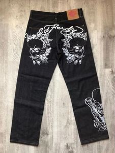 Gothic wzór druk Y2K Męskie dżinsy retro hip hop workowate dżinsy punkowe dżinsy harajuku dla mężczyzn szerokie legalne czarne dżinsy streetwear 230226