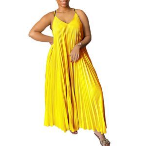 hanging oversized dress PLUS Size dresses Women Lace Up Dress Hanging strap pleated sexy fashionable A-line skirt long dress