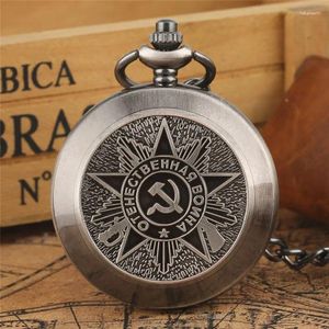 Pocket Watches Vintage USSR Soviet Sickle Hammer Style Bronze Unisex Quartz Watch Necklace Pendant Chain CCCP Russia Emblem Communism