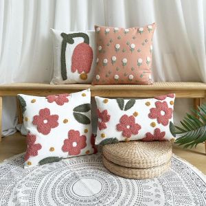 Подушка северно -стиль цветочная петля для подушки для подушки розовый растение вышитые декоративные подушки декор дома диван прикроватный кровати наволочка