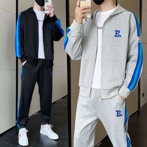 Men's Sports Set Autumn Hoodie, Men's Standing Collar, Trendy Brand Zippered Casual Cardigan, Paired With A Two-Piece Set Of Men's Jackets