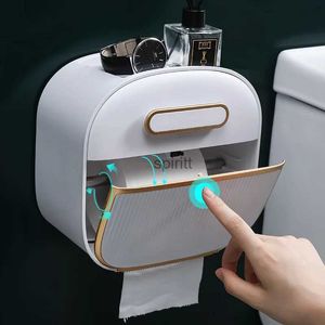 Toilet Paper Holders Paper Towel Holder No Drill Paper Towel Holder Roll Paper Storage Waterproof Multi-function Drawer Box Toilet Accessories 240313