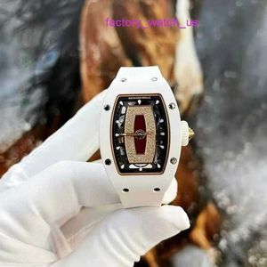 Захватывающие часы RM Watch Hot Watch RM07-01 Женская серия RM07-01 Черные губы Розовое золото 18 карат Снежинка Бриллиант Женские белые