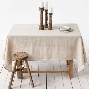 Pads 100% Pure Linen Solid Color Table Cover,Natural Fabric Tablecloth,for Kitchen Dining Room Party Holiday Tabletop Decoration