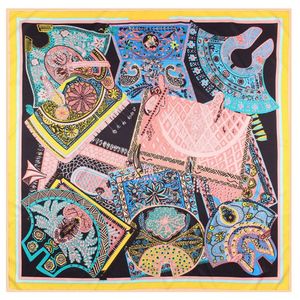 Manual de mão enrolado sarja lenço de seda feminino sacos florais impressão moda lenços quadrados echarpes foulards femme envoltório bandana hijab 92363