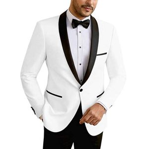 Erkek Smokin Düğün Takımları Siyah ve Beyaz 2 Parça Damat resmi Giyim Sağdı Groomsmen Takım Pantolon Özel Yapım Balo Partisi Giyim Ceket Pantolon