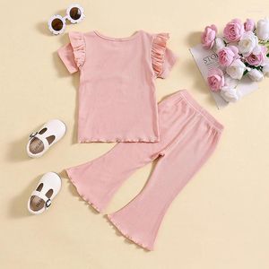 Clothing Sets Toddler Baby Girl Summer Outfit Daddys Ribbed Short Sleeve T-Shirt Top Bell Bottoms Flare Pants 2Pcs Set