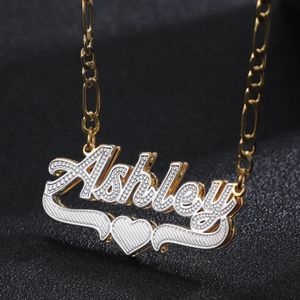 Customized Name Necklace Double 18K Gold Plated Name Plate 3D Necklace Personalized Necklace Womens Double Layer Name Necklace Gift 240313