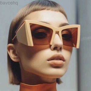 2024 Ny modehalva ram Square Cat Eye Solglasögon för kvinnor Vintage Brand Wide Leg Sexiga solglasögon Kvinnliga Gradient Eyewear LDD240313