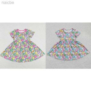 Vestidos da menina atacado bebê mangas curtas corações arco-íris vestido criança comprimento peça crianças patricks dia roupas ldd240313