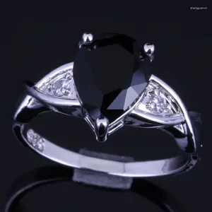 Cluster-Ringe Fancy Pear Black Cubic Zirconia White CZ versilberter Ring V0108