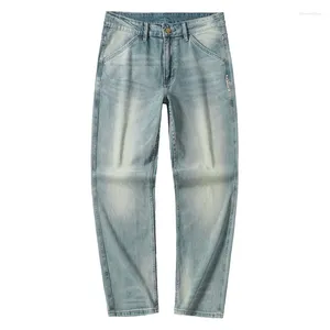 Men's Jeans Light Blue Denim Trousers Elastic Cotton Zipper Loosen Fit Casual Bottoms