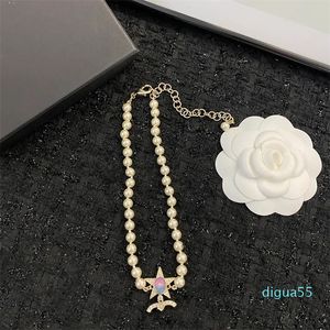 Designer de luxo pérola colar clássico colorido gemstone cinco pontas estrela dupla carta pingente incrustado strass mulheres charme jóias mãe presente