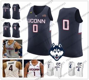 Özel UConn Huskies College Basketbol Beyaz Donanma Gri Connecticut Herhangi bir İsim Numarası 4 Jalen Adams 1 Christian Canlı Jers4759582