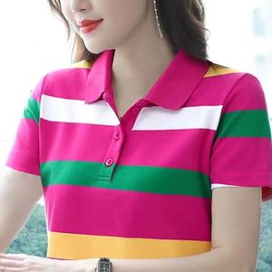 Women's Polo striped short-sleeved shirt 2024 summer womans lapel girlsT-shirt lapel top