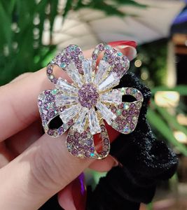 Flash Zircon Purple Flower Elastic Bands Veet Scrunchies Hair Tie Crystal Rhinestone Hairbands for Women Girls Jewelry7372996