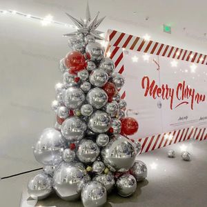 Silver Disco Christmas Tree Balloons Garland Arch Kit 4d Round Foil Birthday Year Xmas Party Decor 240226