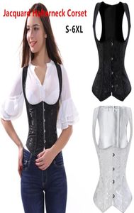 女性Jacquard Halterneck Underbust Corset Best Spiral Steel Boned Body Shaper Waist Cincher Slimming Corselet Plus Size S6XL BLA1424885