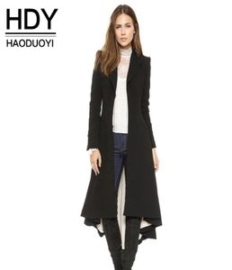 HDY Haoduoyi Autunno Inverno Donna Trench a maniche lunghe nero Moda Cappotti in misto lana Cappotti da donna Trench caldi Lady Outwears q114771794
