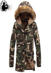 Winter Mens Camouflage Long Jacket Fur Hooded Down 2021 Outwear Thick Military Style Parkas Male Big Coats Army Green Camo 3XL Men3905076