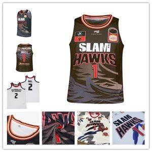 Slam Custom Mens Women Youth Atlanta''hawks''europejska liga wydrukowana lamelo 1 Ball Basketball koszulki białe fioletowe niebieskie koszule koszykówki miasto miasto