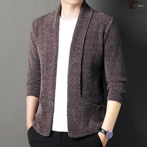 Herrtröjor Autumn Winter High Quality Brand Pure Color Chenille Cardigan Fashion Thick Warm Whetm Warme Sweatercoat Men kläder