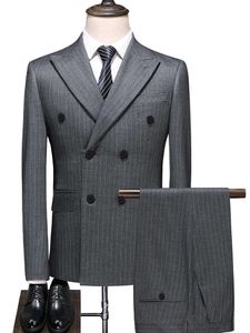 S-7XL Autumn Style Double-HERDY SLIM MEN'S SUITS Striped Business Profession