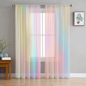 Cortinas transparentes para quarto jovem, cortinas arco-íris rosa brilho da manhã cozinha estudo sala de estar decoração de férias cortinas de tule