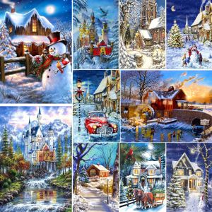 Número paisagem natal boneco de neve diy pintura por números kit tintas acrílicas 40*50 pintura a óleo decoração para casa adultos artesanato