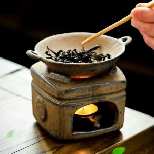 Burners Creative Retro Ceramic Incense Burner Coarse Pottery Aroma Burners Essential Oil Lamp Candle Holder Tea Ceremony Home Decor