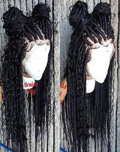 Mode 180densitet Full Vacker gudinna Box flätor spets fram peruk handgjorda lockiga flätor cornrow peruk för svarta kvinnor4949188