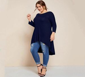 Kvinnor039s plus size tshirt drop axel lösa tuniker topp kvinnor 34 ärm sommar våren hi låg mode stor lång avslappnad blou5752031