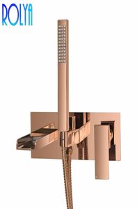 Rolya Cubix Şelale Duvarı Montajlı Küvet musluk duş mikseri musluklar chromeblackrose golden6290899