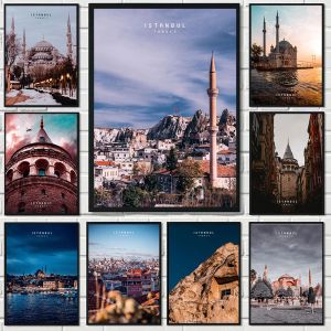 書道イスタンブールの風景ポスターと印刷現代都市旅行キャンバス絵画壁アート写真のためのベッドルームの家の装飾