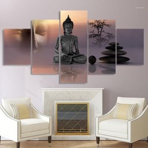 Målningar moderna hd tryckta bilder canvas målning 5 panel zen buddha staty vägg konst hem dekoration ram affisch för livin262b