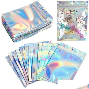 Packing Bags Plastic Zipper Bag Laser Holographic Aluminum Foil Pouch Bags Smell Proof Reclosable Pouches For Food Drop Delivery Offic Dhvaz