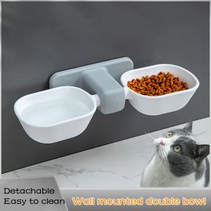 Supplies Pet Cat Bowl Wallmounted Pets Hanging Bowls Double Bowl Drinking Cats Feeder Feeding Bowl Kitten Supplies Cat Accessories