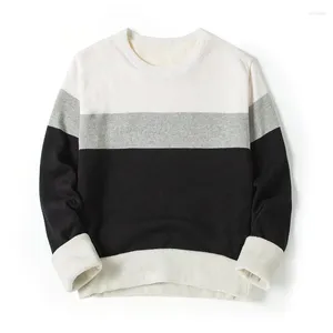Men's Sweaters Autumn Winter Round Neck Striped Solid Flocking Pullover Screw Thread Long Sleeve Sweater Knitted Casual Undershirt Tops