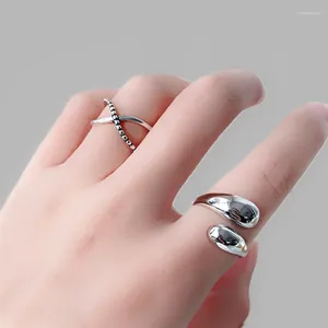Cluster Rings Fashion Simple Irregular Water Drop Real 925 Sterling Silver Adjustable Finger Ring For Women Lady Party Gifts Jewlery