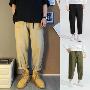 Мужские брюки, весенне-осенние модные свободные повседневные брюки-карго, однотонные корейские спортивные брюки прямого кроя, мужские брюки