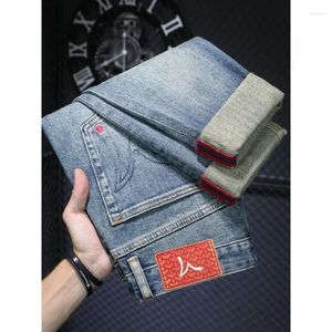 Mäns jeans retro nostalgisk högkvalitativ smal rak high-end prisvärt mode all-matchande stretchbyxor