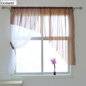 Cortinas moda assimetria design sala de estar cortinas de cortinas de madeira pura